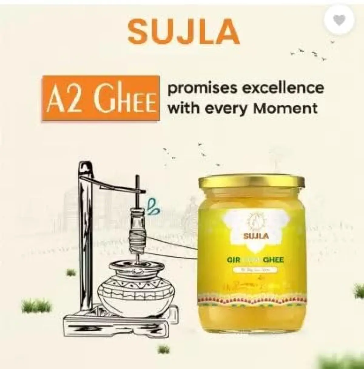 Sujla A2 Desi Gir Cow Ghee 1000ML | Glass Jar | Vedic Bilona Method | Curd-Churned | Pure, Natural & Healthy | Lab tested|
