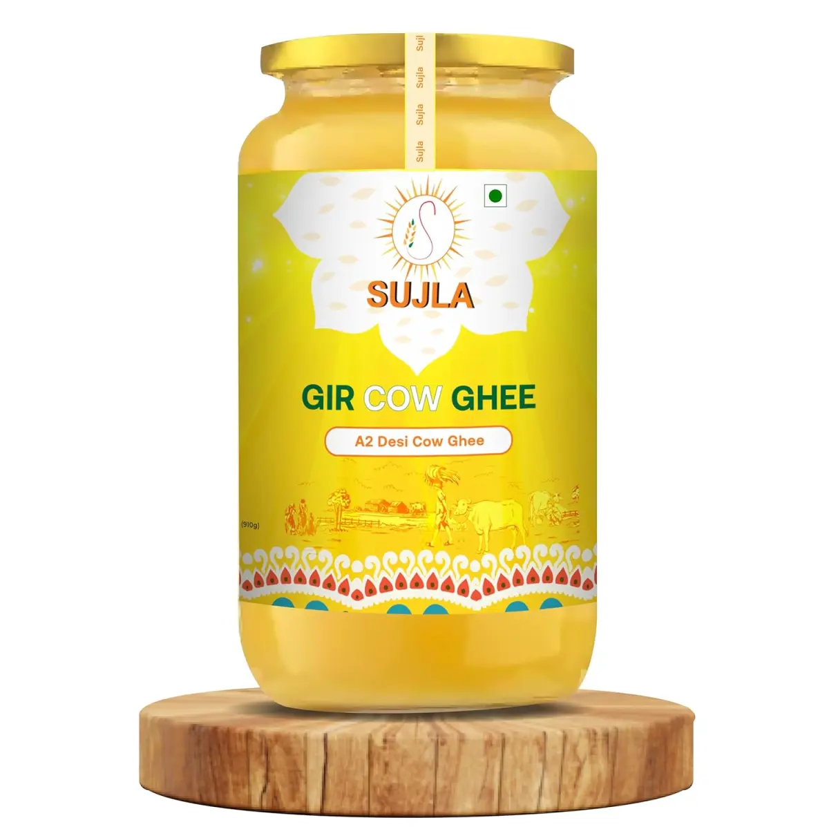 Sujla A2 Desi Gir Cow Ghee 1000ML | Glass Jar | Vedic Bilona Method | Curd-Churned | Pure, Natural & Healthy | Lab tested|