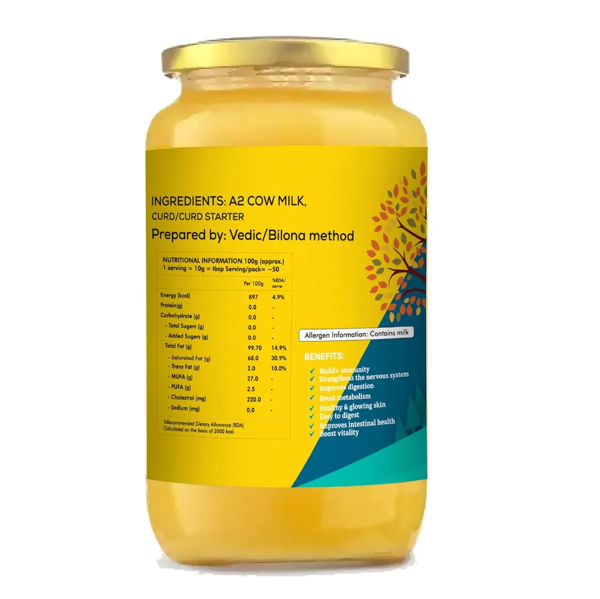 Sujla A2 Desi Cow Ghee 1000 ML | Glass Jar | Vedic Bilona Method | Curd-Churned | Pure, Natural & Healthy | Lab tested|